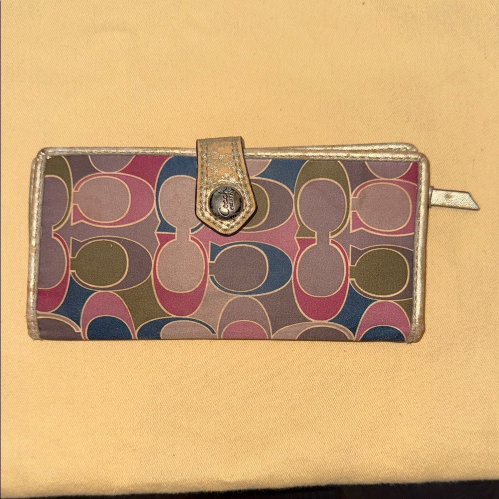 Coach Multicolor Signature Wallet with Gold Trim